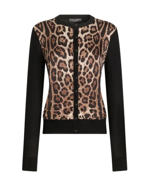Dolce & Gabbana Black Leo-Print Wool Cardigan