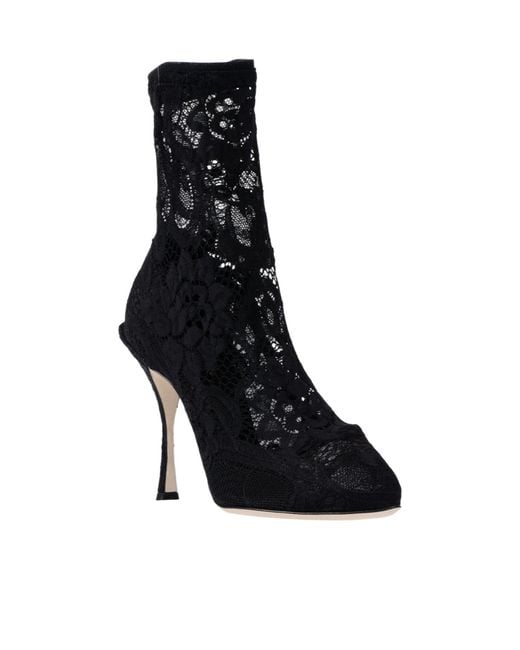 Dolce & Gabbana Black Solid Lace Ankle Boots