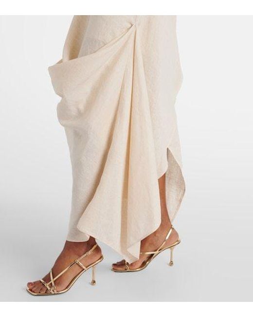 Staud White Caravaggio Draped Linen Maxi Dress