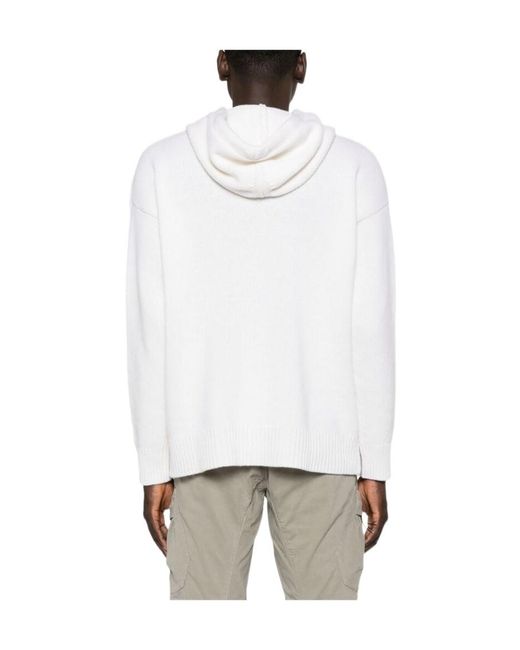 C P Company White Logo-Embroidered Knitted Hoodie for men
