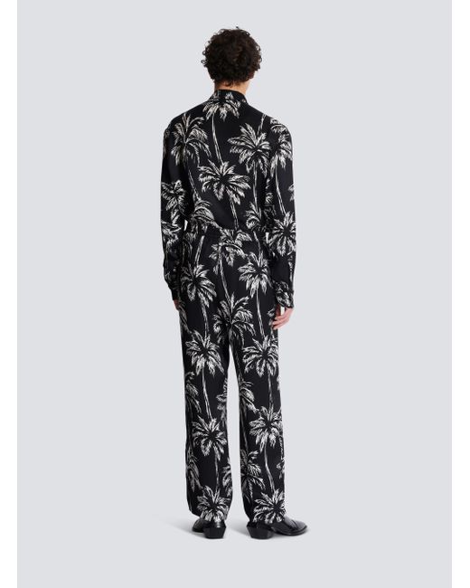 Balmain Black Palm Print Satin Pyjama Trousers for men