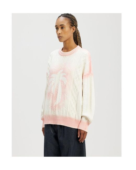 Palm Angels Pink Sprayed Palm Crewneck Jumper