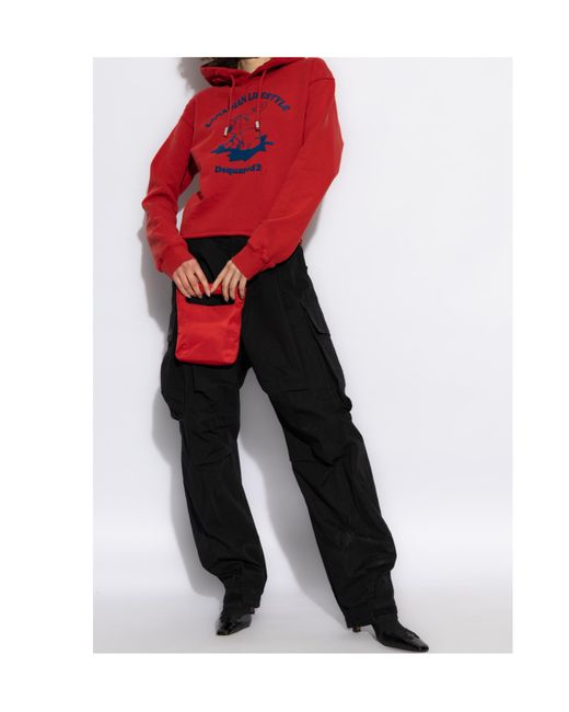 DSquared² Red Canadian Lifestyle Graphic Printed Hoodie