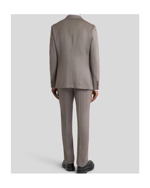 Etro Gray Single-Breasted Wool Suit With Chevron Stripes for men