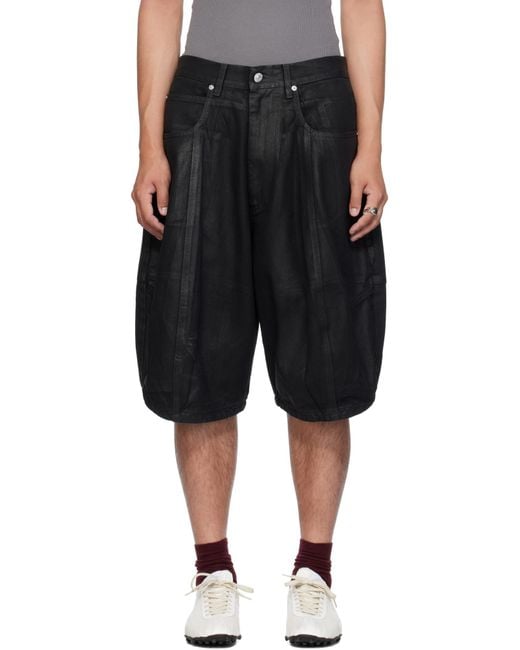 Lu'u Dan Black Puffa Denim Shorts for men