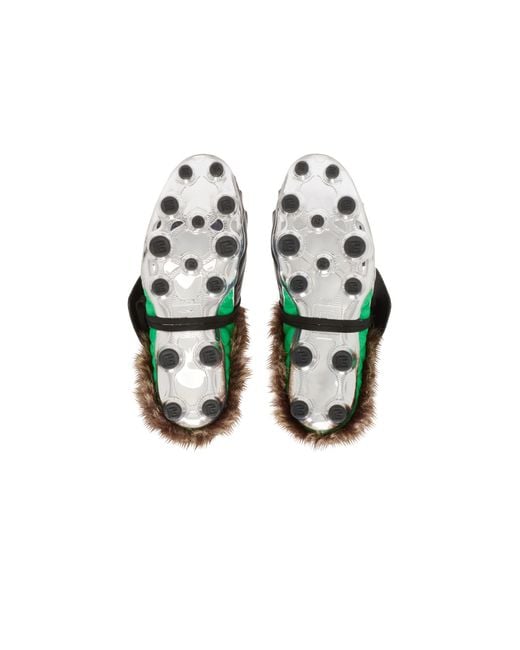 Balmain Green Half Time Faux Fur-Lined Mules for men