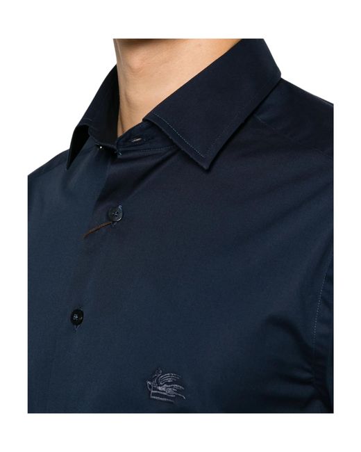 Etro Blue Logo-Embroidered Button-Down Shirt for men