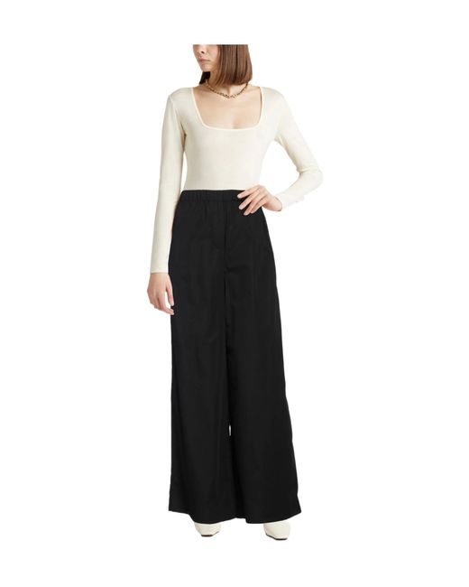 Max Mara Black Plain Colour Wide-Leg Trousers