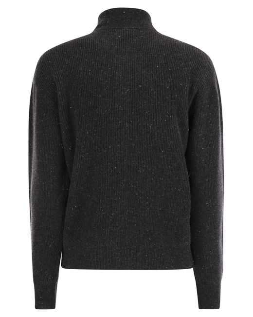 Peserico Black Button-Up High Neck Cardigan