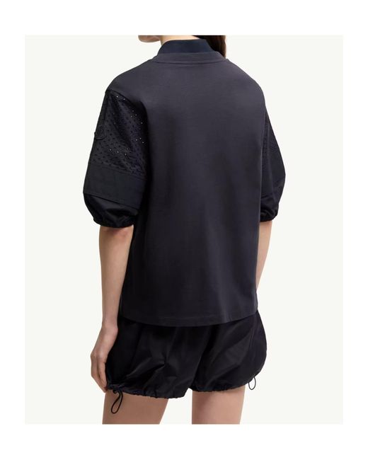 Moncler Blue Puff Sleeve Detailed Crewneck Top