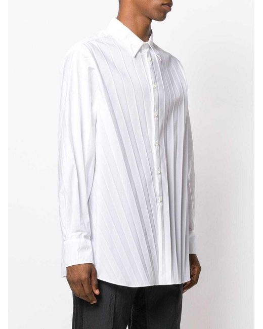 Valentino White Pleated Buttoned Long-Sleeved Shirt for men