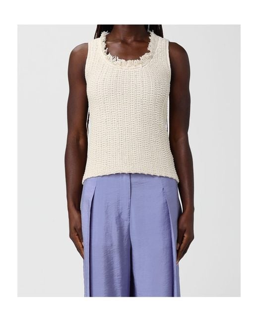 Emporio Armani Natural Frayed-Neck Knitted Top