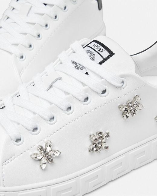 Versace White Greca Embellished Lace-Up Sneakers