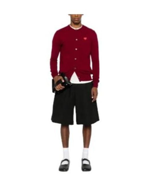 COMME DES GARÇONS PLAY Red Comme Des Garçons Play Logo Detailed Crewneck Cardigan for men