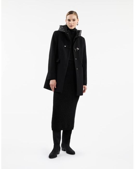 Fay Black Long-Sleeved Hooded Coat