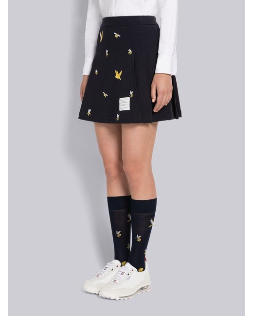 Thom Browne Black Embroidered A-Line Mini Skirt