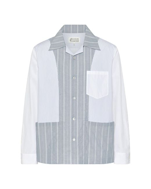 Maison Margiela White Patchwork Pinstripe Shirt for men