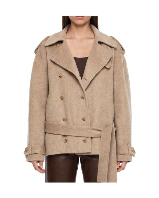 GIUSEPPE DI MORABITO Natural Double-Breasted Belted Coat