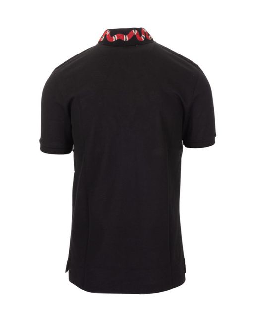Gucci Black Polo With Snake Embroidery for men