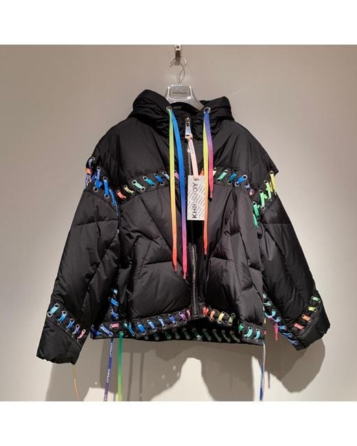 Khrisjoy Contrasting Lace-Up Puffer Jacket in Black | Lyst