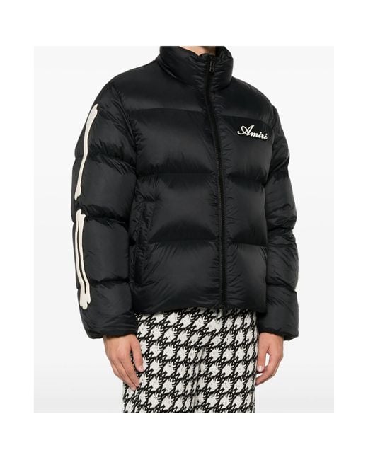 Amiri Black Bones Logo Patch Padded Jacket for men