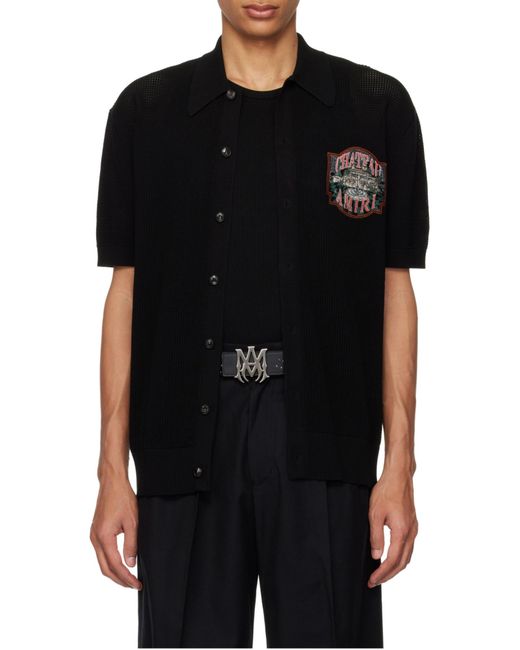 Amiri Black Short Sleeved Crochet Os Shirt for men