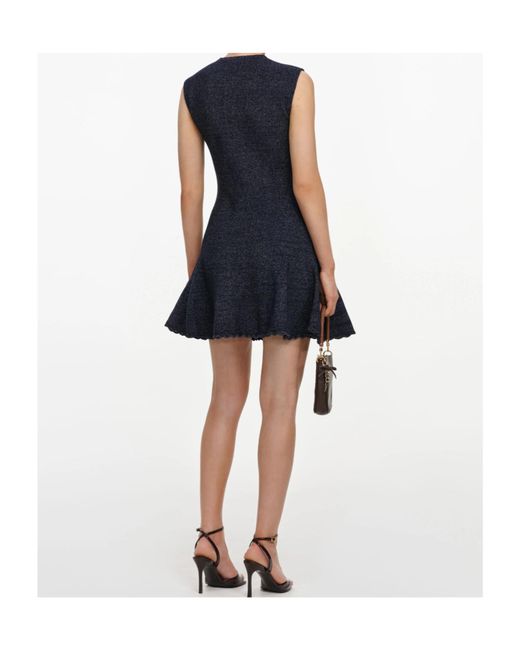 Self-Portrait Blue Sleeveless Textured Knit Mini Dress