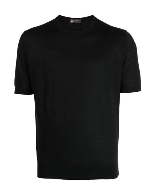 Colombo Black Crew-Neck Fine-Knit T-Shirt for men