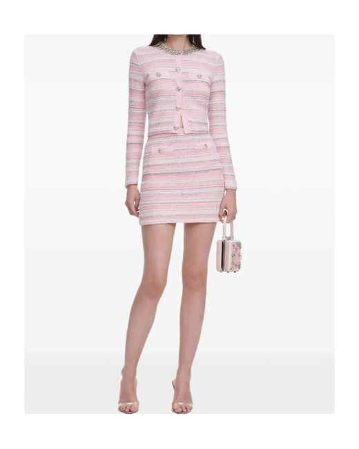 Self-Portrait Pink Striped Embellished-Detail Mini Skirt