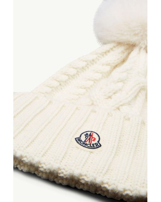 Moncler White Wool Cashmere Blend Beanie With Pom Pom
