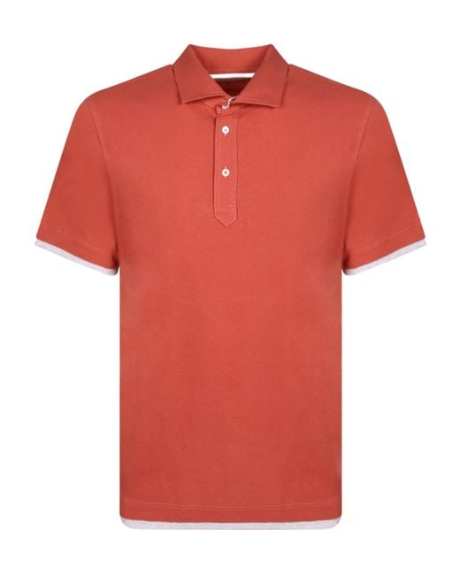 Brunello Cucinelli Red Tipped Polo Shirt for men