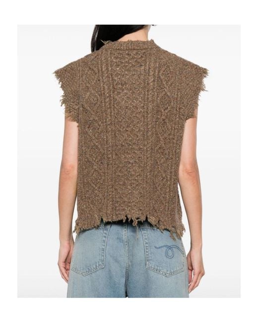 R13 Brown Cable-Knit Frayed Sweater