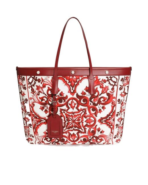 Dolce & Gabbana Red Atene Majolica Printed Tote Bag for men