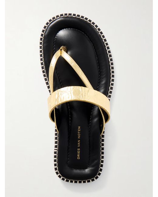 Dries Van Noten Metallic Triple-Strap Flip-Flops