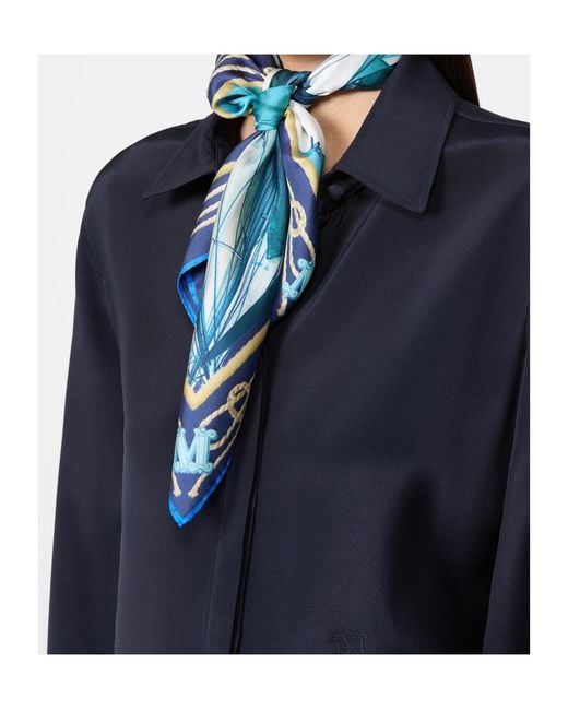 Max Mara Blue Printed Silk Foulard