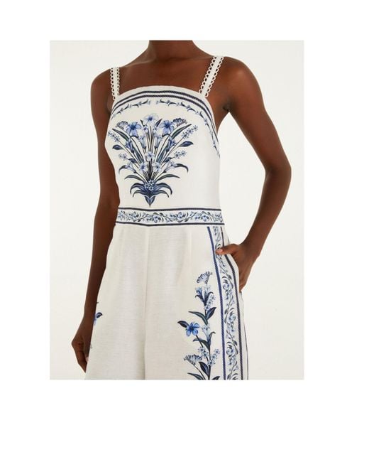 Farm Rio White Floral Pattern Jumpsuit