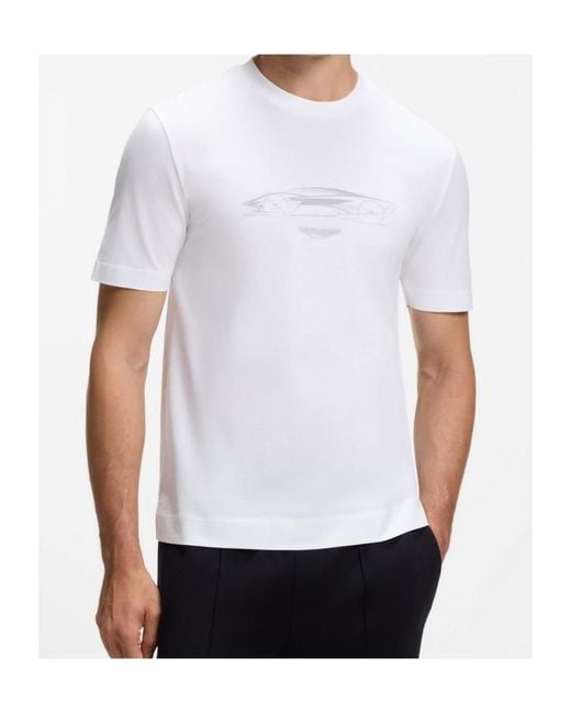 Boss White Boss X Aston Martin Cotton T-Shirt With Car Graphic for men