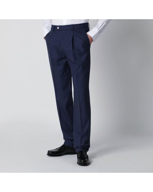 Brunello Cucinelli Blue Single-Breasted Suit And Trousers Set for men