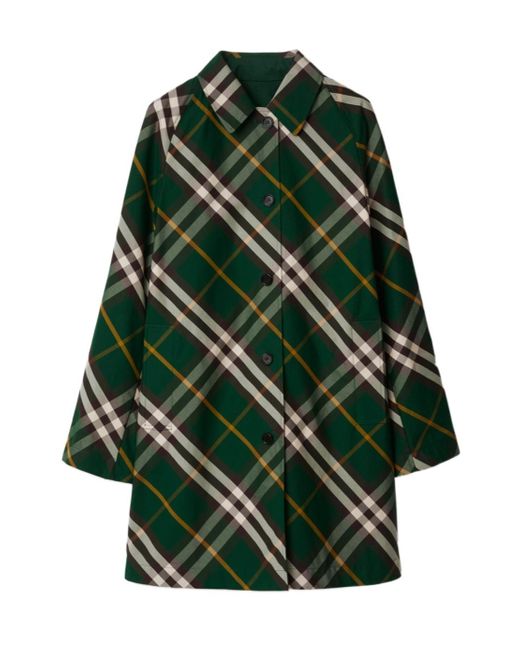 Burberry Green Reversible Checked Buttoned Car Coat for men