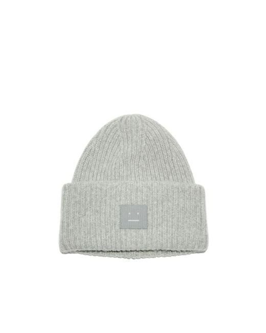 Acne Gray Logo Patch Ribbed Beanie for men