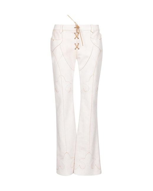 Acne White Spliced Leather Trousers