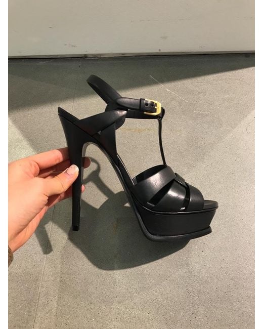 Saint Laurent Black Tribute Heeled Leather Sandals