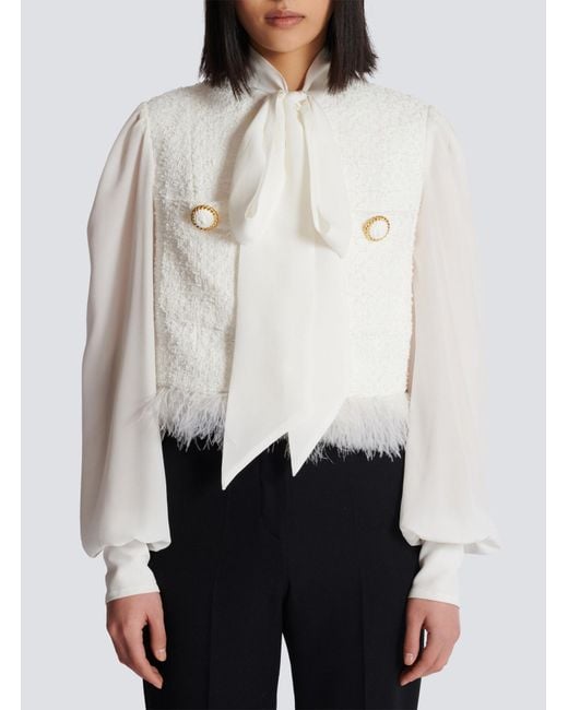 Balmain White Tweed Long Sleeved Jacket
