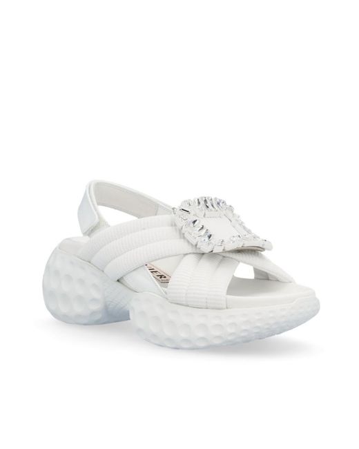 Roger Vivier White Embellished Buckle Sandals