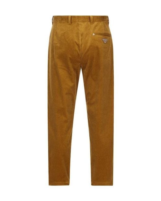 Prada Brown Triangle-Logo Tapered-Leg Trousers for men