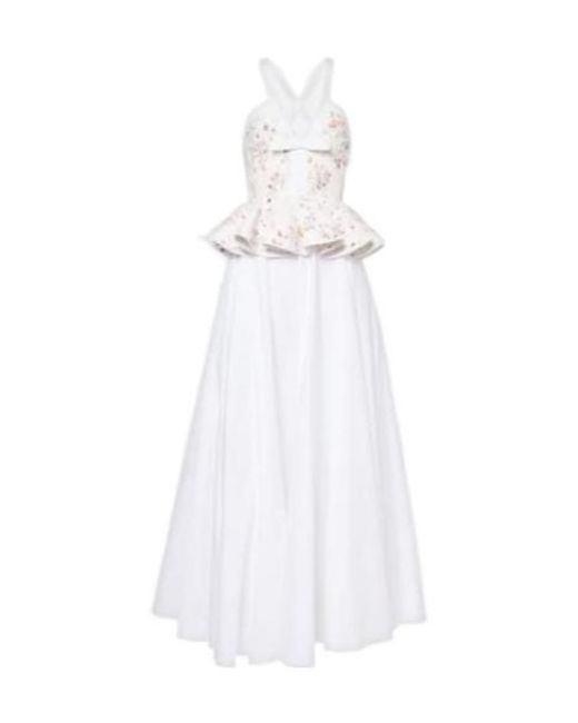 Giambattista Valli White Ruffled Floral Lace Gown