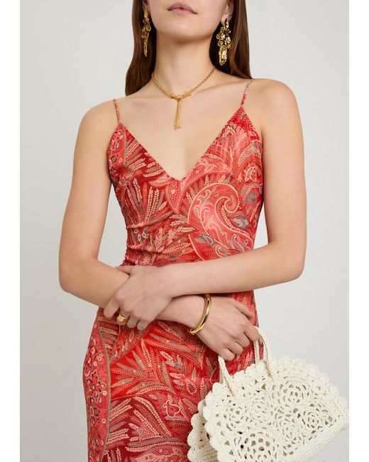 Etro Red Printed Asymmetric Chiffon Maxi Dress