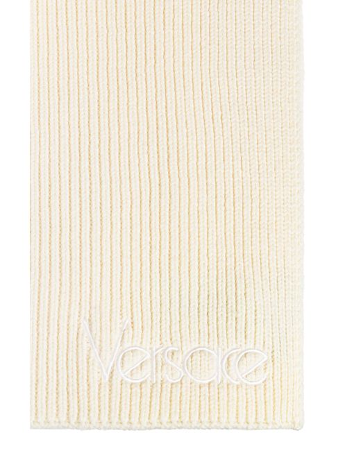 Versace Natural Logo-Embroidered Ribbed Scarf