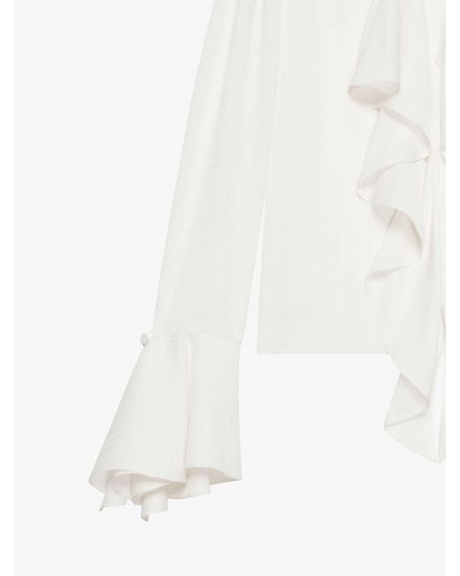 Givenchy White 4G Pattern Ruffled Blouse