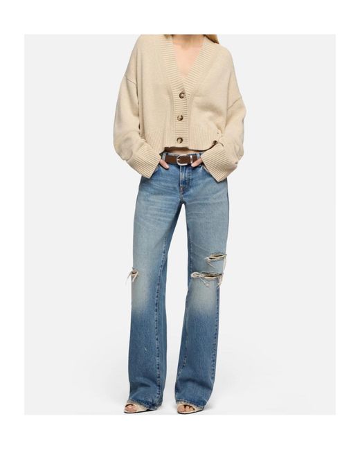 7 For All Mankind Blue Distressed Low Straight Jeans